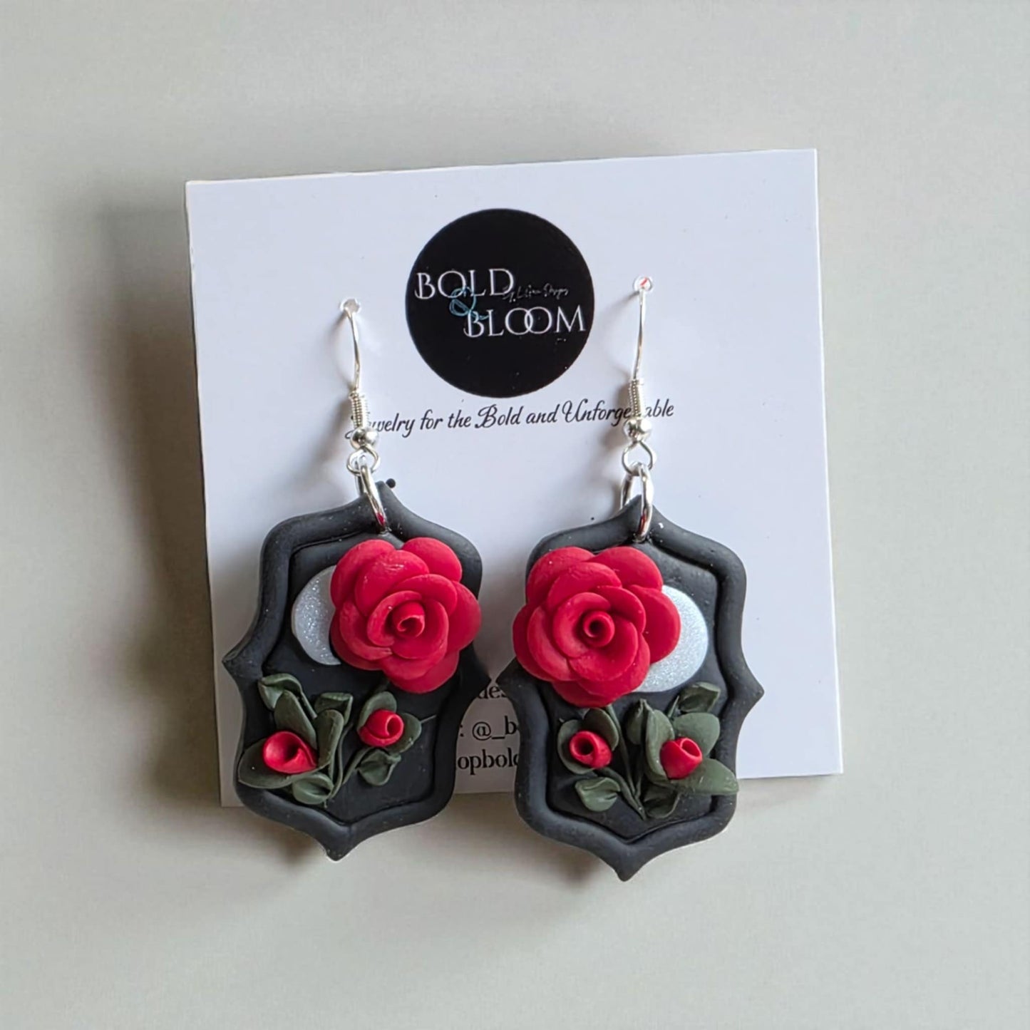Midnight Rose Cameo Dangle Earrings