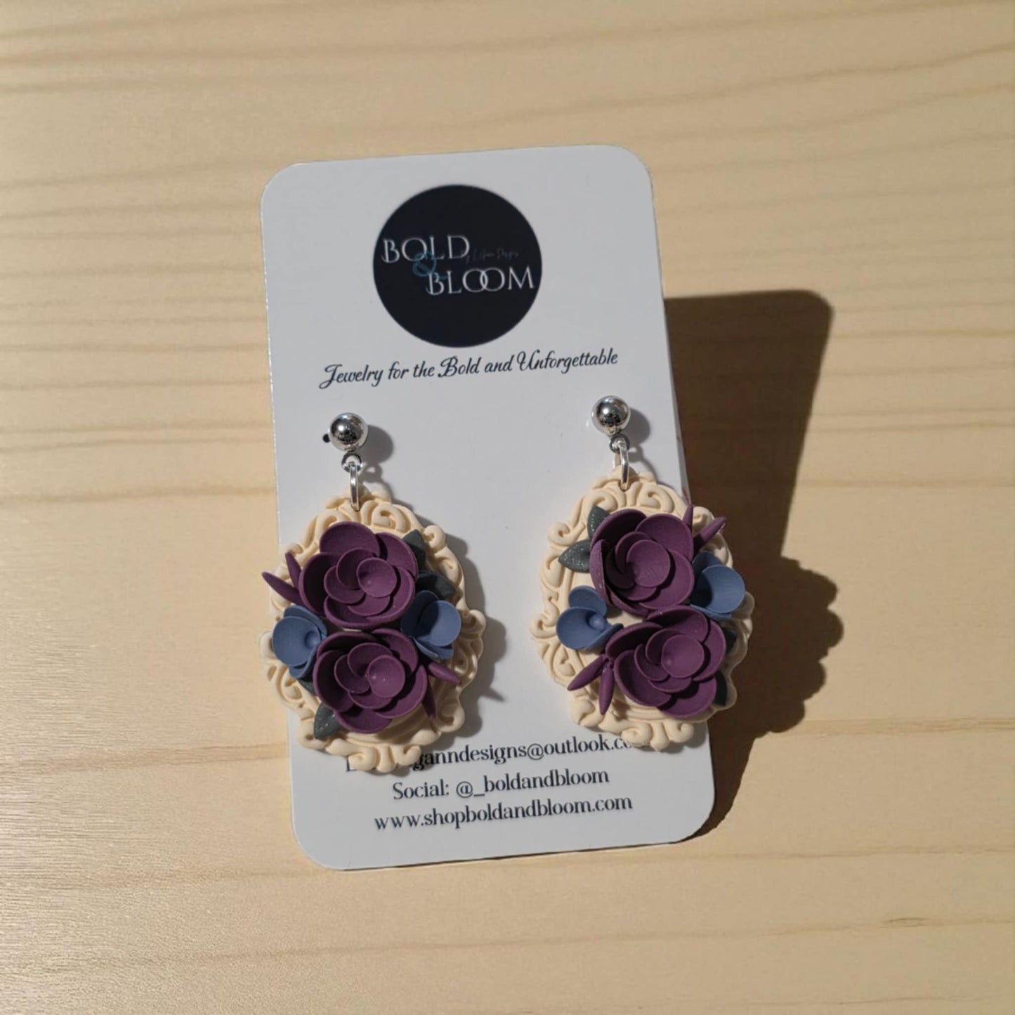 Victorian Floral Earrings Purple & Blue Blossoms – Romantic Vintage Statement Gift