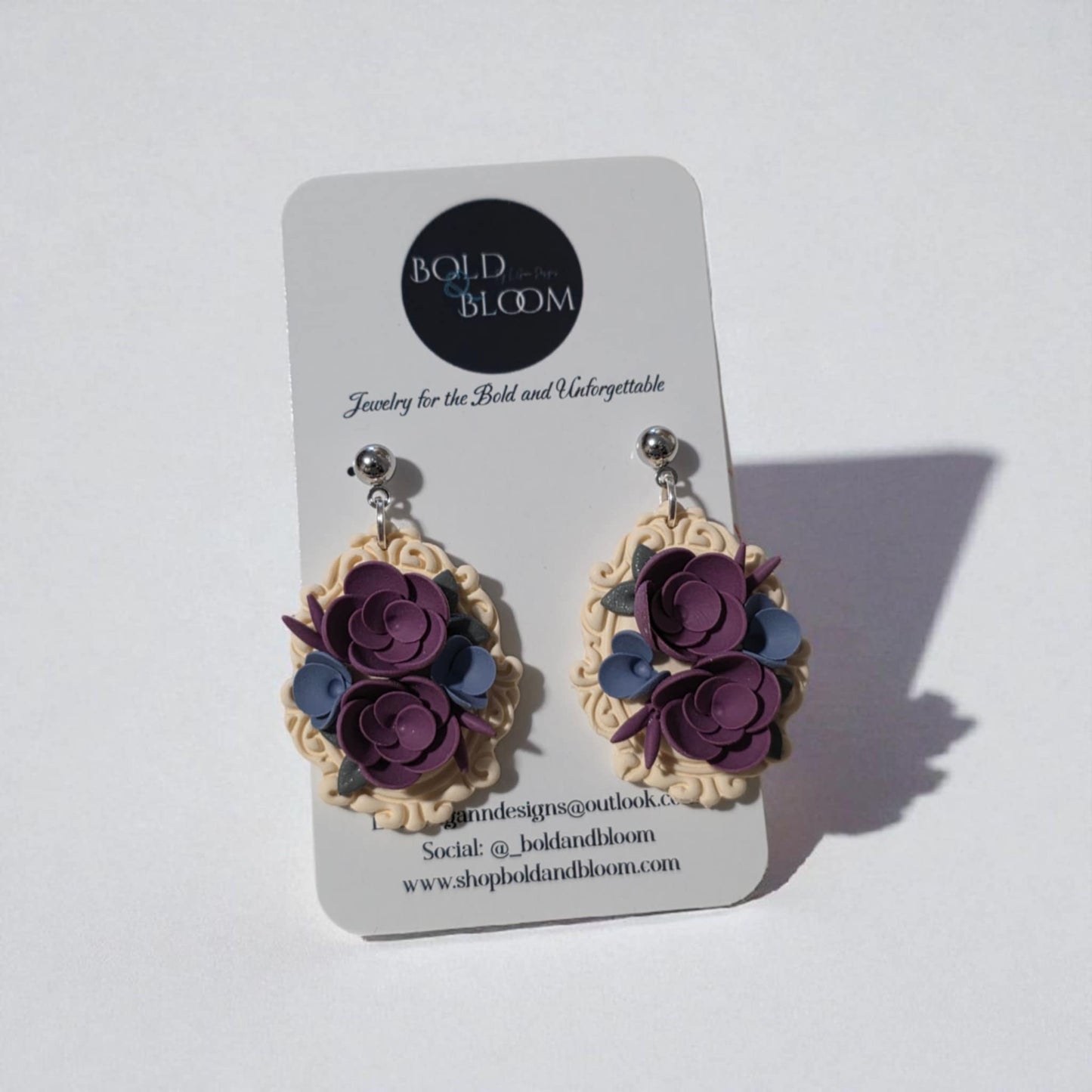Victorian Floral Earrings Purple & Blue Blossoms – Romantic Vintage Statement Gift