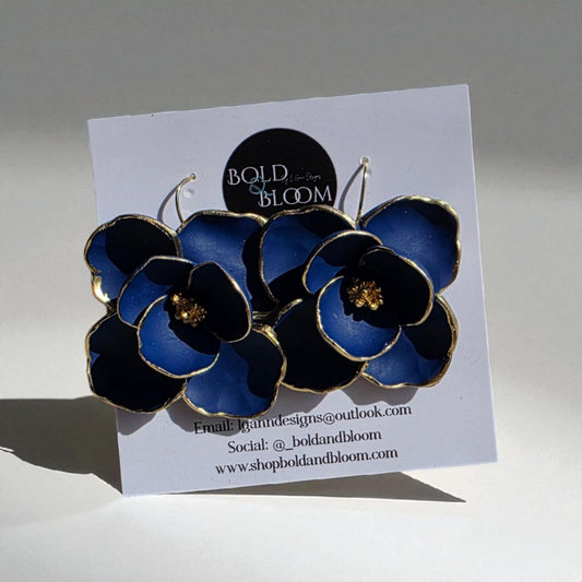 Boldly Blooms Statement Earrings - Navy