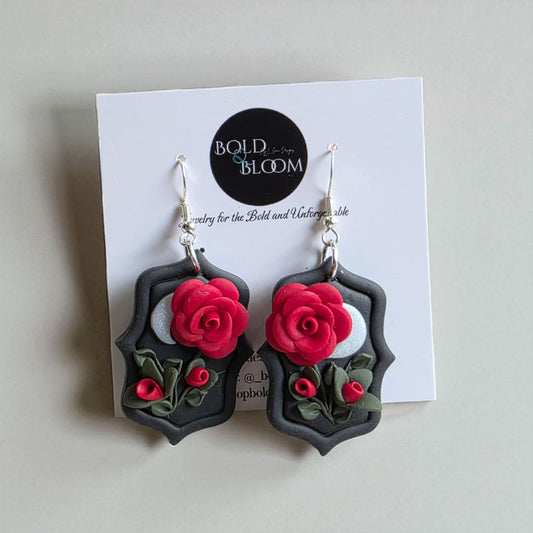 Midnight Rose Cameo Dangle Earrings
