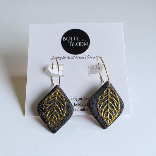Leaf drop hoop earrings