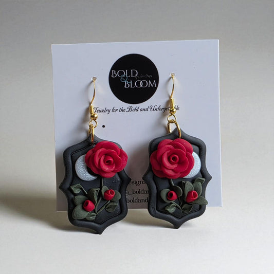 Midnight Rose Cameo Dangle Earrings